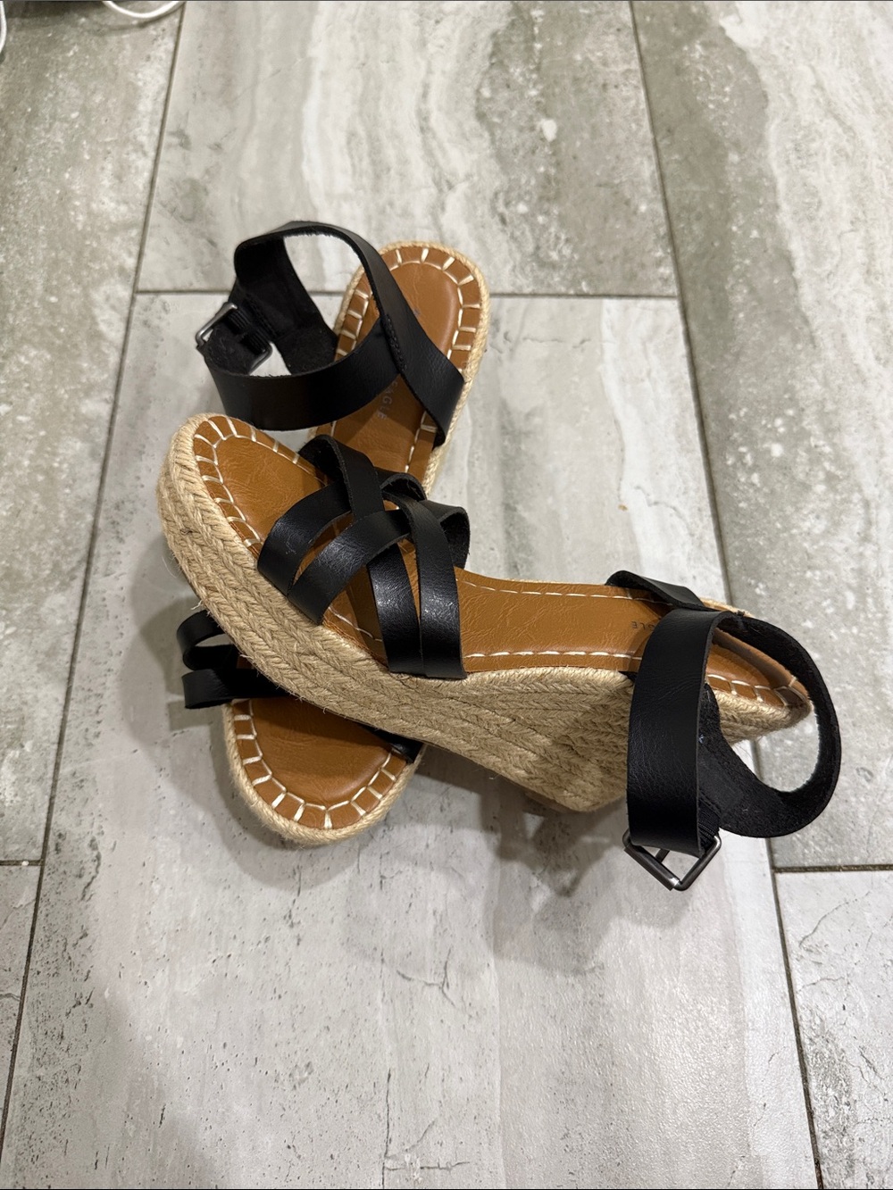 American Eagle Outfitters Black Braided Espadrille Wedge Sandals